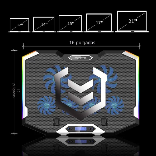 Vista 3 de ICE COOREL Almohadilla de enfriamiento para laptop de juegos de 15-17.3 pulgadas, ventilador para laptop con 6 ventiladores de enfriamiento RGB