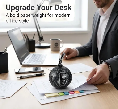 Vista 4 de Figuras iniciales de pisapapeles de MillMB con humor decorativo con bola, pisapapeles funcional y elegante para oficina, regalo para compañero