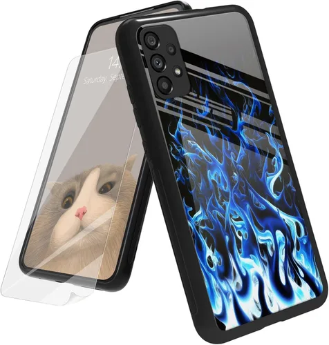 Vista 50 de Funda para Samsung Galaxy A12 5G con protector de pantalla, parte trasera de vidrio templado + TPU de silicona suave que absorbe los golpes