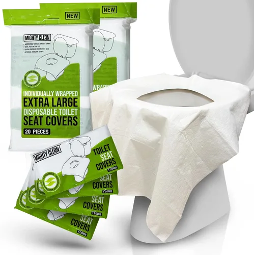 Vista 6 de Mighty Clean - Fundas desechables para asiento de inodoro XL, 100% impermeables, envueltas individualmente, fundas extra anchas para adultos