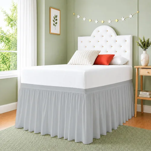 Vista 9 de Falda de Cama para Dormitorio Cottingon, 100% Microfibra, Blanca, Individual XL - 76 cm de Caída