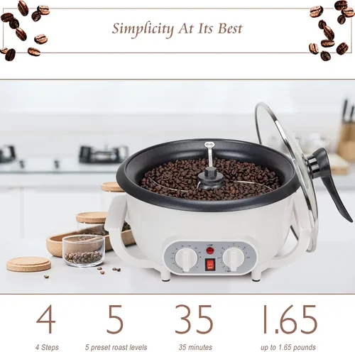 Vista 2 de Tostadores de café mejorados para uso doméstico de 110 V, tostadora de café doméstica con temporizador, tostador de granos de café de lotes grandes