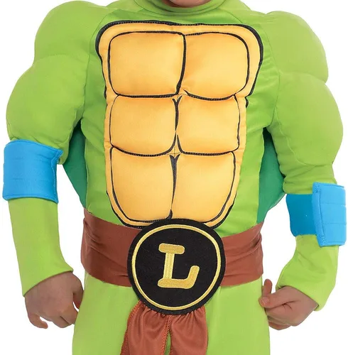 Vista 3 de Amscan - Disfraz de tortugas Ninja Leonardo Muscle Halloween para niños pequeños, 3-4T, con accesorios incluidos