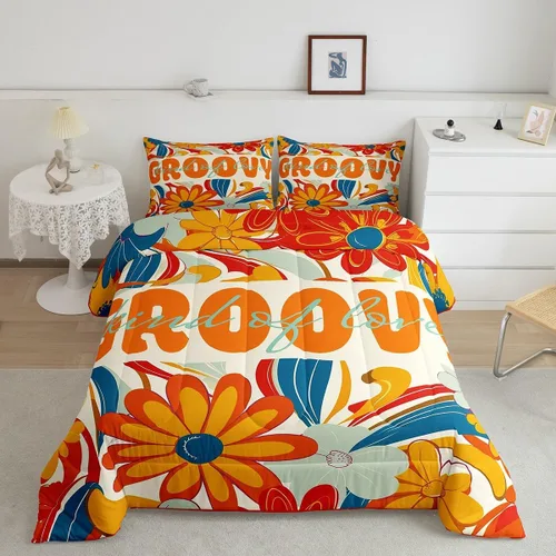 Vista 39 de Lindo juego de edredón de flores para niños y mujeres. Juego de ropa de cama de flores coloridas de dibujos animados, tamaño individual, bonito