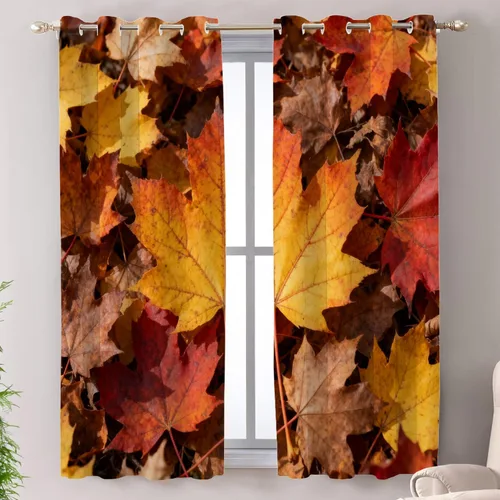 Vista 85 de Shrahala Orange Autumn Autumn Blackout Curtain Tiers, Fall Kitchen Valance Light Blocking Tier Drapes with Rod Pocket, 2 Pack 26 X 24 in