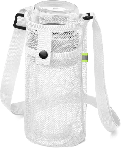 Vista 22 de Bolsa grande para botella de agua con correa, soporte de malla grande para botella de agua, correa para el hombro y bolsillo, soporte ligero