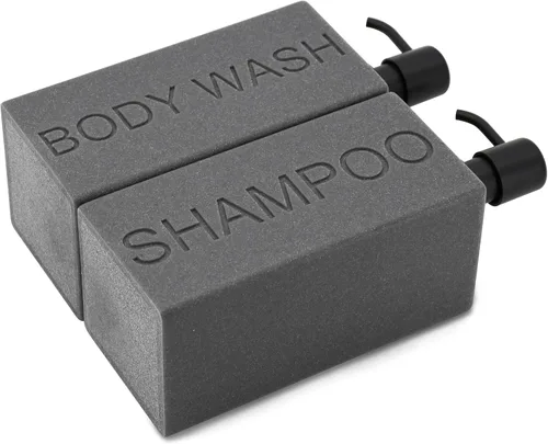 Vista 7 de Dispensador rectangular de resina para baño, champú y acondicionador de baño, botella de lavado corporal, diseño moderno de bomba recargable Gris