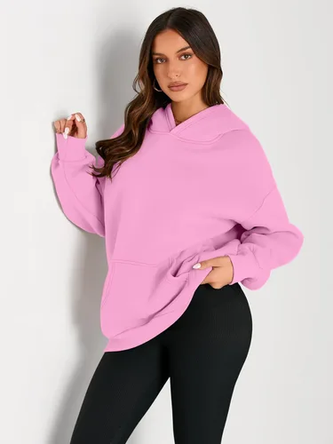 Vista 2 de Trendy Queen - Sudaderas extragrandes con capucha para mujer, suéteres de manga larga, sin botones, de vellón, de otoño, ropa de invierno