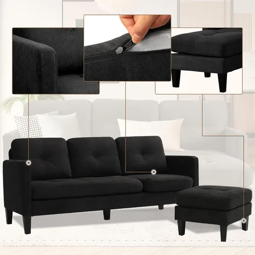 Vista 4 de LEISU Sofá modular convertible, sofá en forma de L, moderno juego de sofá con diván reversible para sala de estar pequeña y apartamento (negro mate)
