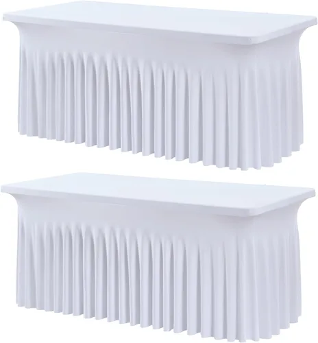 Vista 42 de Outpain Juego de 2 manteles rectangulares de elastano beige para mesas rectangulares de 6 pies, manteles de elastano ajustable de 6 pies, sin
