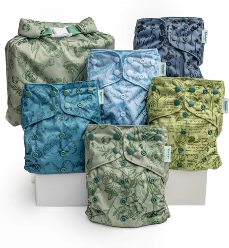 Vista 19 de Big Adventure Kinder - Juego de 5 pañales de tela reutilizables para bebé, estilo de bolsillo, jersey atlético que absorbe la humedad, insertos