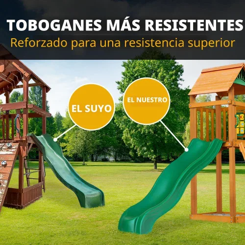Vista 8 de Gorilla Playsets 01-1087 Avalon - Juego de columpios de madera con techo de madera, dos toboganes, pared de escalada, escalera y columpios, cedro