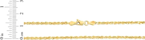 Vista 14 de Floreo 10k Yellow Gold or White Gold or Rose Gold 2.5mm Solid Rope Chain Diamond Cut Bracelet or Anklet