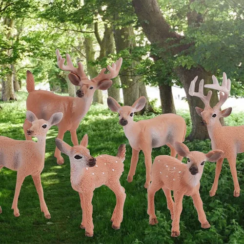 Vista 7 de Juego de animales salvajes del bosque, juego de figuras de ciervos de cola blanca, juguetes de decoración de escena de Navidad, accesorios