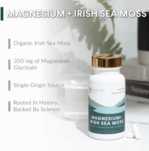 Vista 2 de Nutritional Roots - Magnesio + musgo marino irlandés - 350 mg de glicinato de magnesio y musgo marino irlandés orgánico - Minerales esenciales