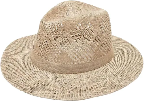 Vista 9 de Women Wide Brim Sun Hat Breathable Woven Summer Beach Cap UV Protection Fishing Beige