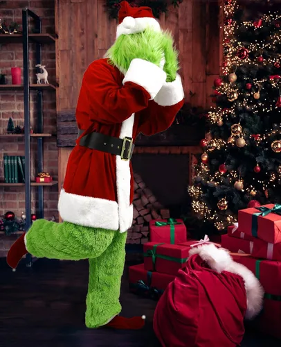Vista 5 de Koquena Green Santa Claus Costume for Men Halloween Green Monster Costume Outfit 8 Pcs Deluxe Adult Green Santa Suit