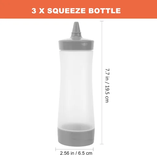 Vista 9 de UPKOCH 3 botellas de plástico para condimentos de chorro para salsa de tomate y mostaza, recipientes para condimentos de cocina (gris)