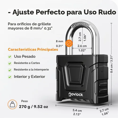 Vista 2 de Candado de combinación para exteriores, resistente, grande, resistente a la intemperie con código, para puertas, vallas, cobertizos, taquillas