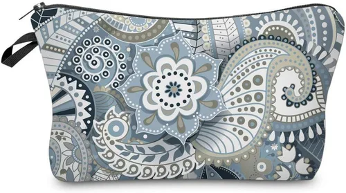 Vista 31 de Deanfun - Bolsa de maquillaje impermeable con diseño de mandala y flores, impermeable, espaciosa, cosmetiquera, bolsa de viaje ideal como regalo