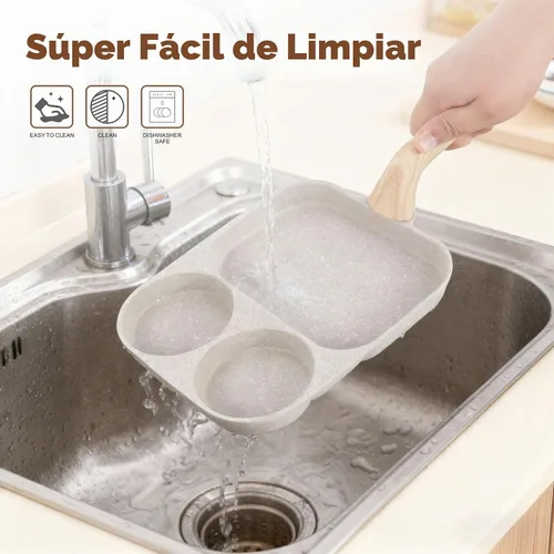 Vista 4 de CLANK - Sartén antiadherente para huevos 3 en 1 con plancha antiadherente dividida, sartén multifunción para desayuno/panqueques para cocinas de gas