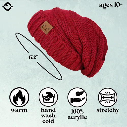 Vista 272 de Funky Junque Gorro de moda de punto trenzado de talla extragrande, grueso, abrigado, suave y holgado