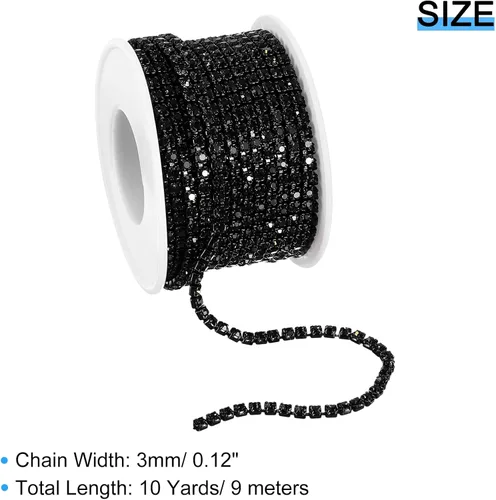 Vista 2 de uxcell Cadena de diamantes de imitación de cristal de 10 yardas, 0.118 pulgadas (0.118 in) para coser y cerrar la cadena para hacer manualidades