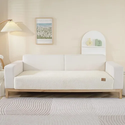 Vista 11 de Fundas de sofá de vellón sherpa suave y esponjoso, funda de sofá seccional de felpa cálida, funda antideslizante para sofá, protector de muebles