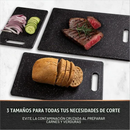 Vista 3 de BINO - Tabla de cortar de 3 piezas Plástico libre de BPA, duradero, multiusos, de doble cara, apto para lavavajillas, fácil de limpiar Granito