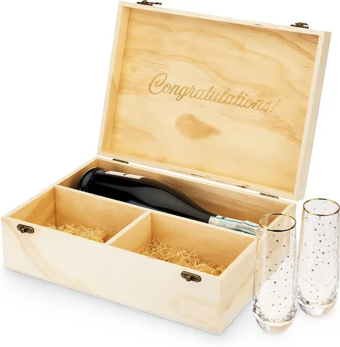 Vista 10 de Twine Marketplace Caja de Vino con 3 botellas para Cumpleaños., Aniversario, Blanco