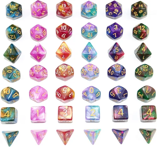 Vista 7 de SmartDealsPro 6 x 7 juegos (42 piezas) juegos de dados poliédricos con purpurina con bolsas para DND RPG MTG Dungeon and Dragons tablero de mesa