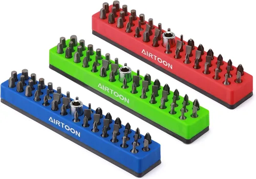 Vista 13 de 2 soportes magnéticos para puntas hexagonales de 1/4 de pulgada, almacenamiento de brocas de 43 agujeros con base magnética fuerte, organizador