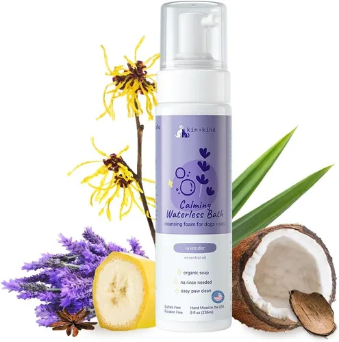 Vista 9 de kin+kind Champú seco sin agua para perros, sin enjuague, elimina la picazón y el olor, fórmula natural con hamamelis, aceite de coco, aceite