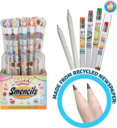Vista 3 de Happy Birthday Smencils Cylinder - Lápices perfumados gourmet patentados HB #2, 50 unidades, regalos para niños