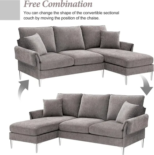 Vista 3 de Sofá modular convertible moderno, sofá modular de felpilla de 84 pulgadas en forma de L con diván reversible para sala de estar, apartamento