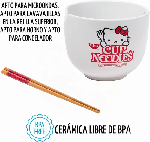 Vista 92 de Silver Buffalo Sanrio Hello Kitty Flowers, cuenco de ramen con palillos Patrón de flores de Hello Kitty