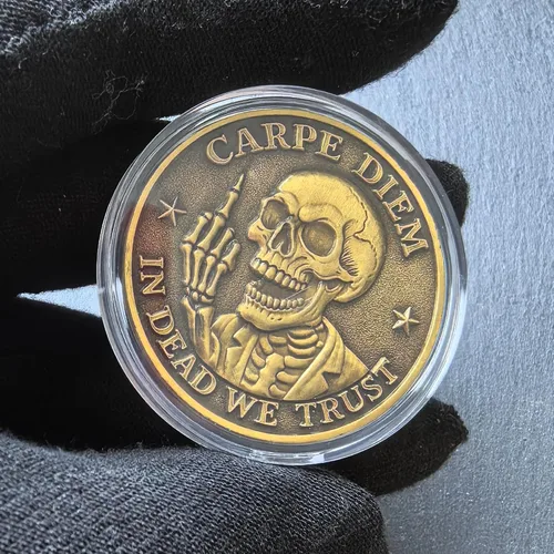 Vista 2 de Memento Mori Challenge Coin Carpe Diem Ficha de bolsillo Regalo motivacional