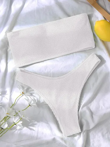 Vista 6 de Limeeke Traje de baño de dos piezas con textura acanalada y corte alto para mujer