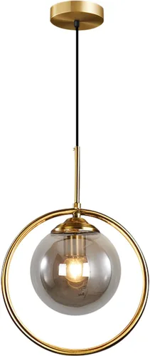 Vista 12 de BOKT Luz colgante de globo de vidrio de burbujas transparente, círculo dorado cepillado, iluminación colgante redonda de mediados de siglo, moderna