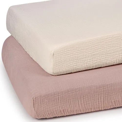 Vista 9 de Sábanas de cuna de muselina lulumoon para bebé: Sábanas ajustadas y transpirables para cuna de niños - Hojas de hoja de árbol verde para cuna