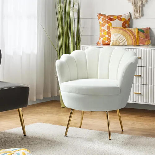 Vista 60 de HULALA HOME Silla decorativa moderna de terciopelo con respaldo en forma de concha, bonito sillón para sala de estar, dormitorio con patas doradas