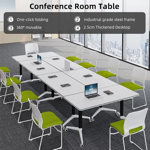 Vista 3 de Mesa de conferencias, mesas plegables para sala de conferencias con diseño abatible, marco de aluminio, seminarios móviles para reuniones dinámicas