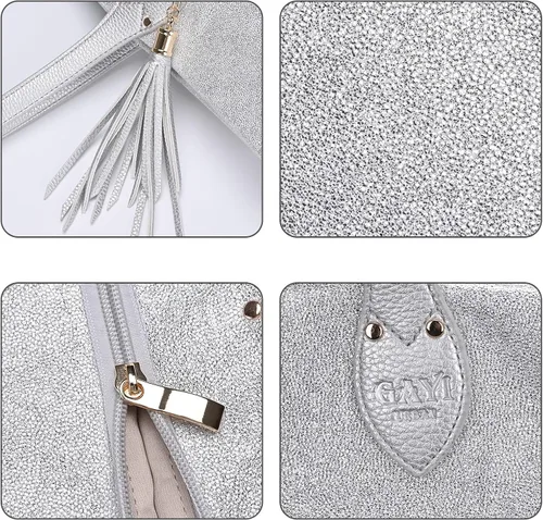 Vista 4 de GAYI URBAN - Bolsa de mano con purpurina para mujer, bolso de mano de oropel brillante, bolso de hombro grande con lentejuelas