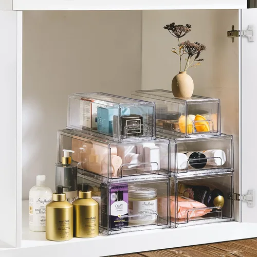 Vista 6 de Sorbus - Cajones de almacenamiento transparentes medianos (2 unidades) – Cajones organizadores apilables para refrigerador, despensa, cocina