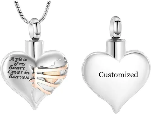 Vista 34 de Imrsanl Collar con dije de urna de cremación en forma de corazón para cenizas humanas – Un pedazo de mi corazón vive en el cielo