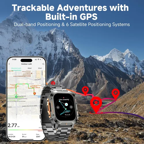 Vista 2 de Reloj inteligente GPS para hombre (respuesta/hacer llamadas), relojes inteligentes militares resistentes de 2.01 pulgadas para Android iPhone