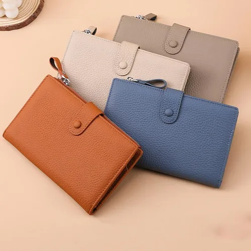 Vista 7 de Cartera para mujer, con cremallera y bolsillo para monedas, con bloqueo Rfid, billetera delgada de cuero para mujer, Beige, Classic