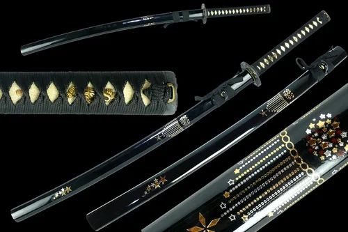 Vista 2 de MAKOTO Espada Katana Samurai afilada hecha a mano, 40 pulgadas, tamaño completo, acero de alto carbono, hoja de espiga completa, vaina de estrella