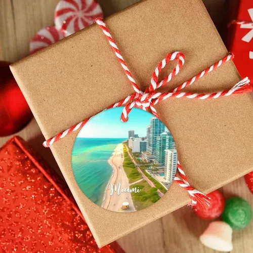 Vista 5 de Miami Beach - Decoraciones navideñas para árbol, Florida, Estados Unidos, adorno de Navidad de paisaje urbano 2022, recuerdo de viaje, adornos