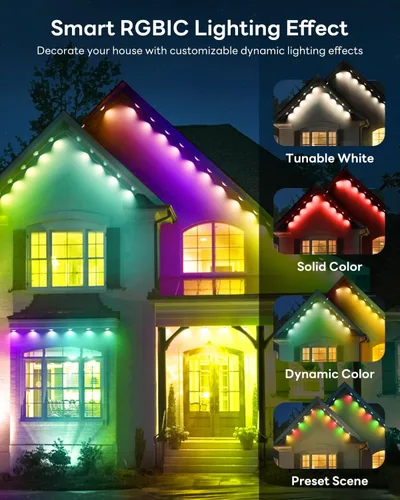 Vista 7 de Pak Luces exteriores permanentes, 50 pies de luces LED RGB+IC inteligentes para la casa - Luces de cornisa impermeables IP67 para Halloween, Navidad
